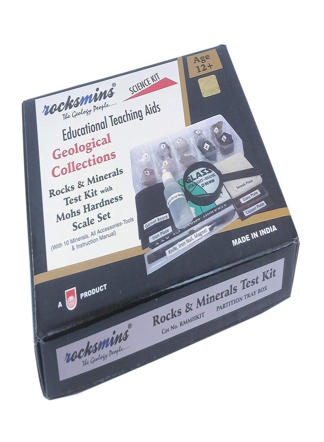 روكسمينز مجموعة اختبار الصخور والمعادن من روكس مينز مع مقياس صلابة موس RMMHKIT، تتضمن 9 عينات لاختبار صلابة موس، وعينة واحدة لاختبار المغناطيسية، و10 ملحقات لاختبار المعادن، ودليل استخدام. - Image 1